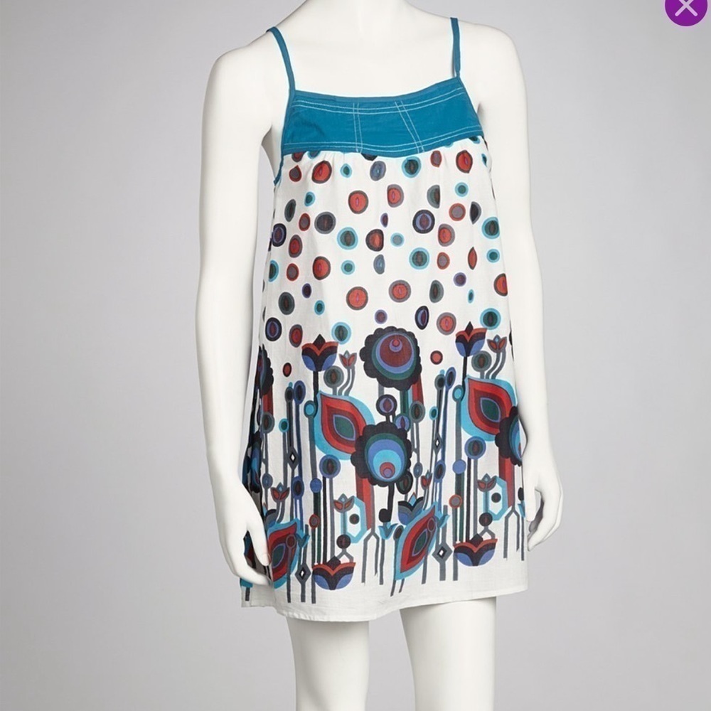 Funky People White & Blue Floral Polka Dot Dress Size Small​
